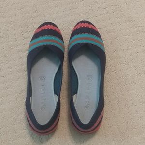 Rothys Merino collection "the flat" Navy ribbon stripe size 9.5